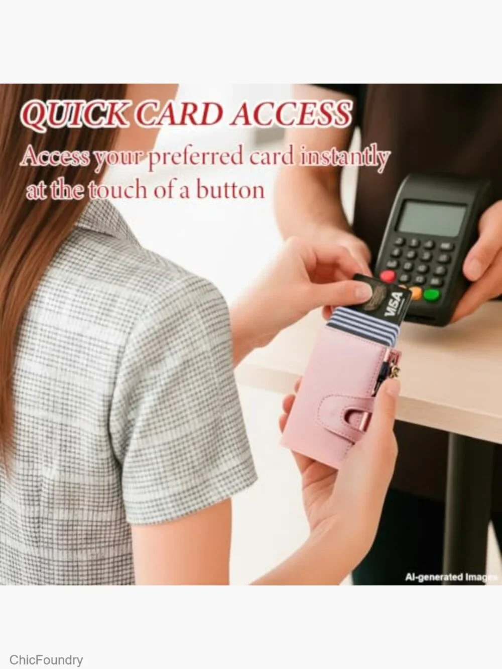 RFID Leather Pop Up Card Wallet Slim Mini Zipper Coin Pocket